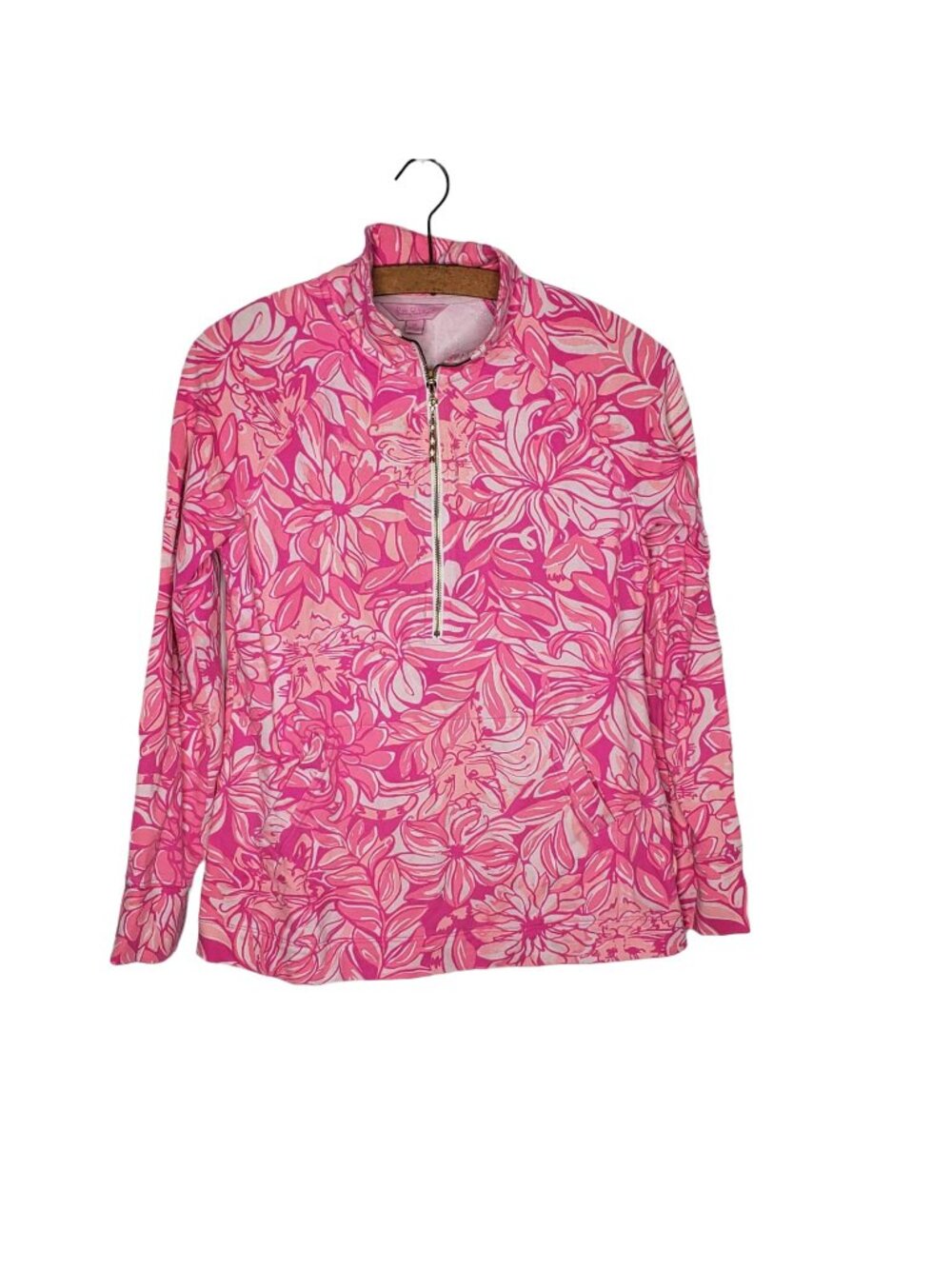 Lilly Pulitzer 1/4 Zip Pink Floral Shirt Size XS Athleisure LS Top Beach